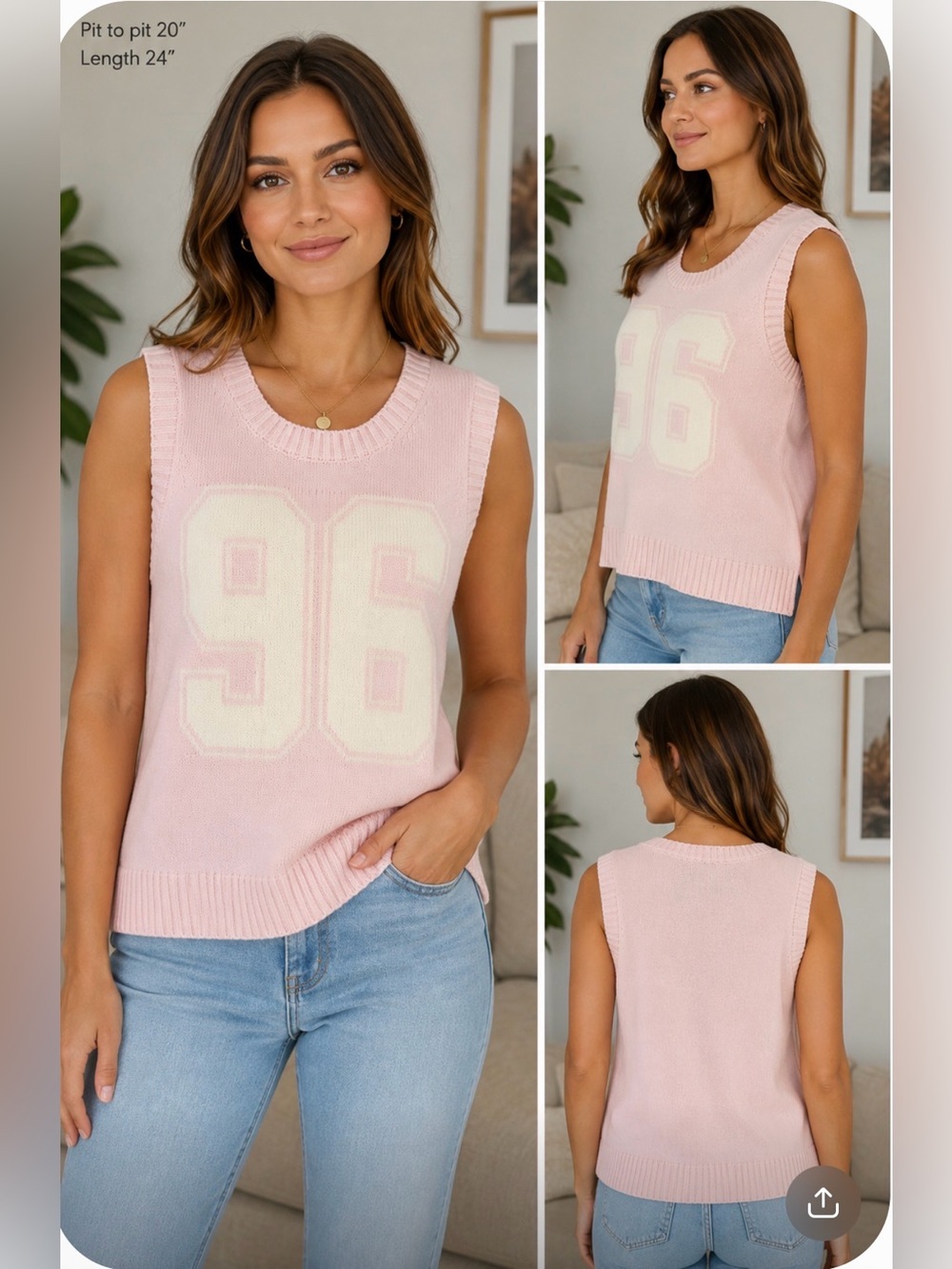 Double Zero Light Pink Knit Tank with Cream '96' Graphic-collegiate